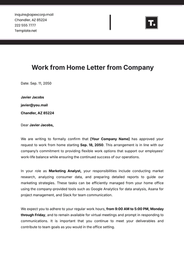 Free Work from Home Letter from Company Template to Edit Online