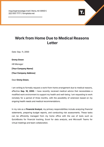 Free Work from Home Due to Medical Reasons Letter Template to Edit Online