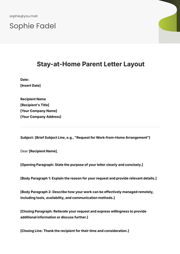 Free Stay-at-Home Parent Letter Layout Template to Edit Online