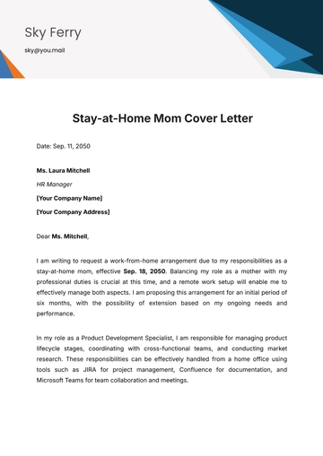 Free Stay-at-Home Mom Cover Letter Template to Edit Online