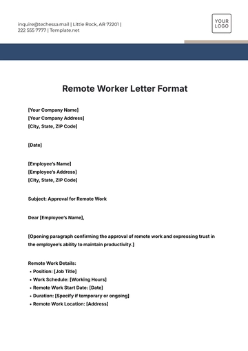 Free Remote Worker Letter Format Template to Edit Online