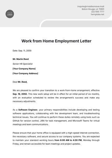 Free Work from Home Employment Letter Template to Edit Online