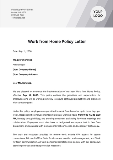 Free Work from Home Policy Letter Template to Edit Online