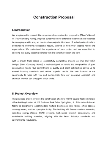 Free Construction Proposal Template to Edit Online | Template.net