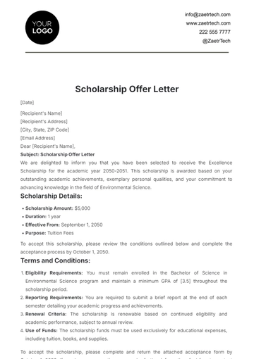 Free Scholarship Offer Letter Template to Edit Online Free Scholarship Offer Letter Template to Edit Online