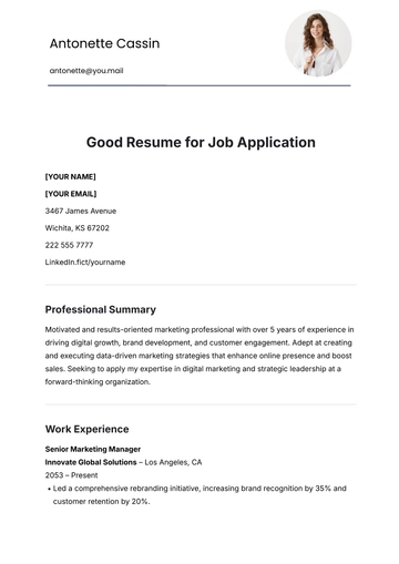 Free Good Resume Template for Job Application to Edit Online