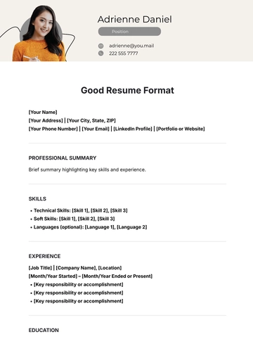 Free Good Resume Format Template to Edit Online