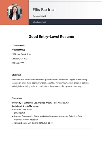 Free Good Entry-Level Resume Template to Edit Online