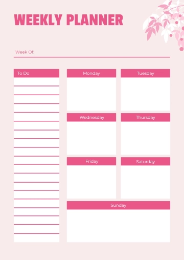 Free Pink Weekly Planner Template to Edit Online
