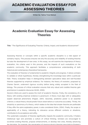 Free Academic Evaluation Essay for Assessing Theories Template to Edit Online