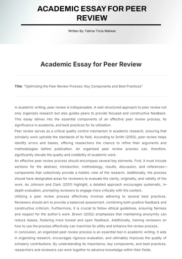 Free Academic Essay for Peer Review Template to Edit Online