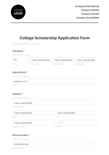 Free College Scholarship Application Form Template to Edit Online Free College Scholarship Application Form Template to Edit Online