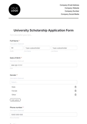 Free University Scholarship Application Form Template to Edit Online Free University Scholarship Application Form Template to Edit Online