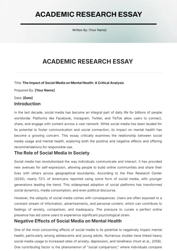 Free Academic Research Essay Template to Edit Online
