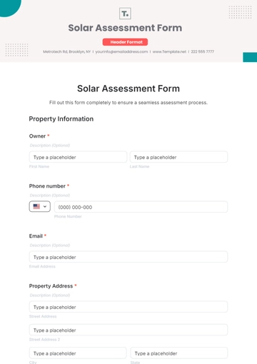 Free Solar Assessment Form Template to Edit Online