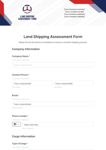 Free Land Shipping Assessment Form Template to Edit Online