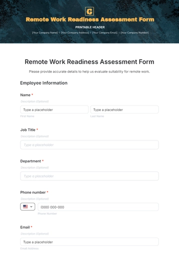 Free Remote Work Readiness Assessment Form Template to Edit Online
