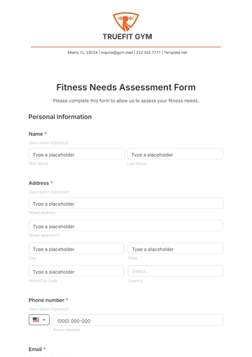 Free Fitness Needs Assessment Form Template to Edit Online