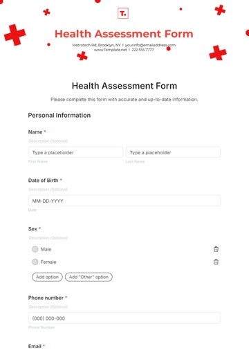 Free Health Assessment Form Template to Edit Online