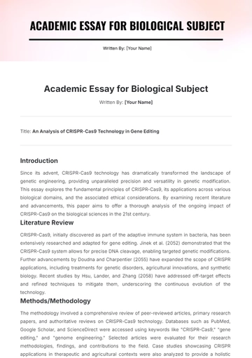 Free Academic Essay for Biological Subject Template to Edit Online