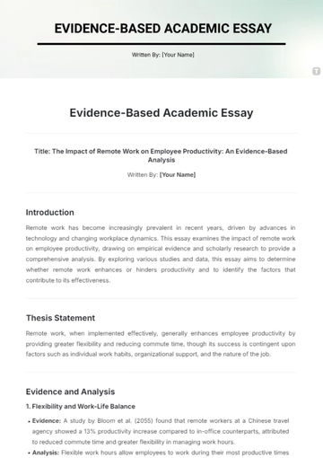 Free Evidence-Based Academic Essay Template to Edit Online