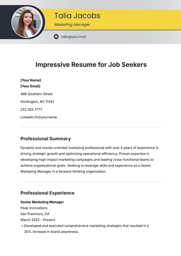 Free Impressive Resume for Job Seekers Template to Edit Online