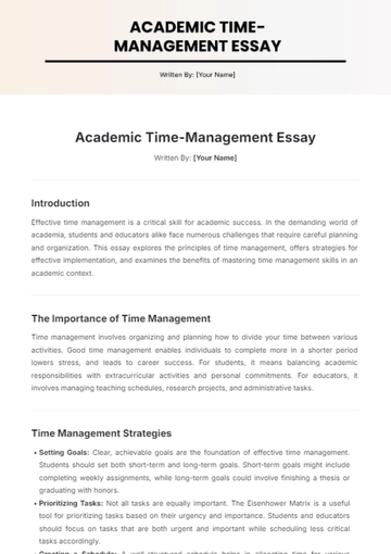 Free Academic Time-Management Essay Template to Edit Online