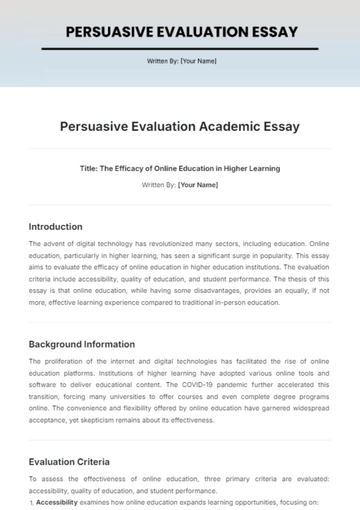 Free Persuasive Evaluation Academic Essay Template to Edit Online