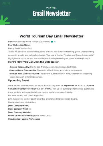 Free World Tourism Day Email Newsletter Template to Edit Online Free World Tourism Day Email Newsletter Template to Edit Online