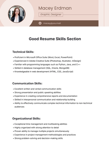 Free Good Resume Skills Section Template to Edit Online