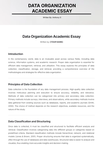 Free Data Organization Academic Essay Template to Edit Online