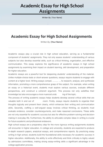 Free Academic Essay for High School Assignments Template to Edit Online