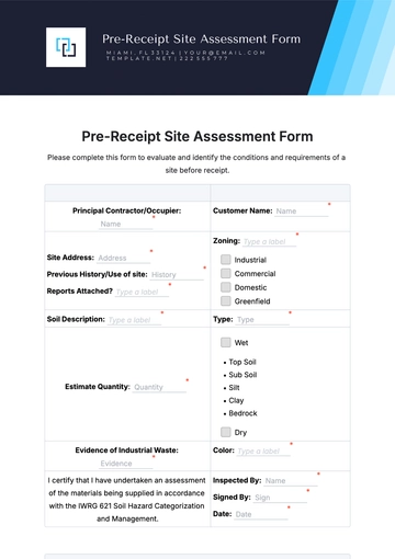 Free Pre-Receipt Site Assessment Form Template to Edit Online