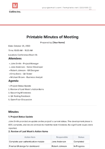 Free Printable Minutes of Meeting Template to Edit Online