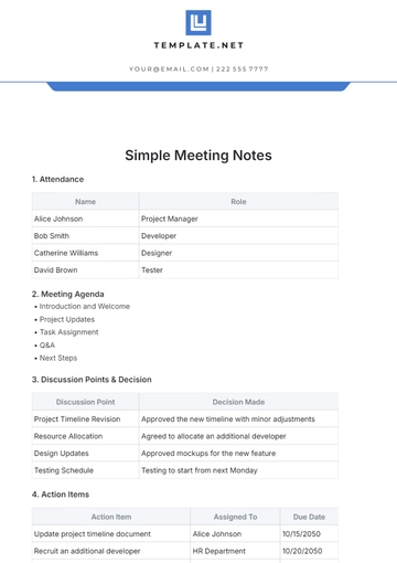 Free Simple Meeting Notes Template to Edit Online