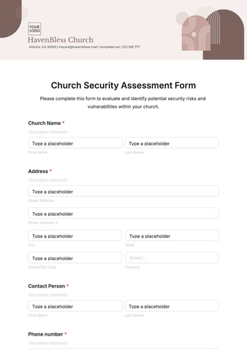 Free Church Security Assessment Form Template to Edit Online