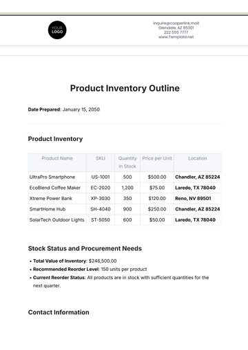 Free Product Inventory Outline Template to Edit Online
