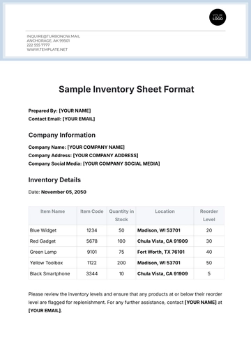 Free Sample Inventory Sheet Format Template to Edit Online
