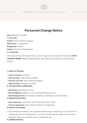 Free Personnel Change Notice Template to Edit Online
