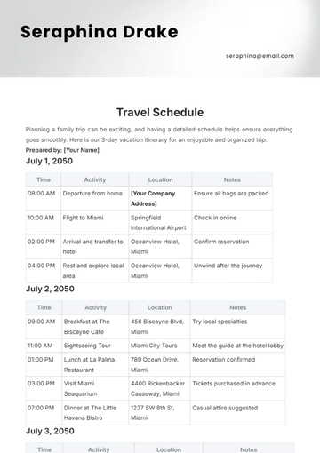 Free Travel Schedule Template to Edit Online