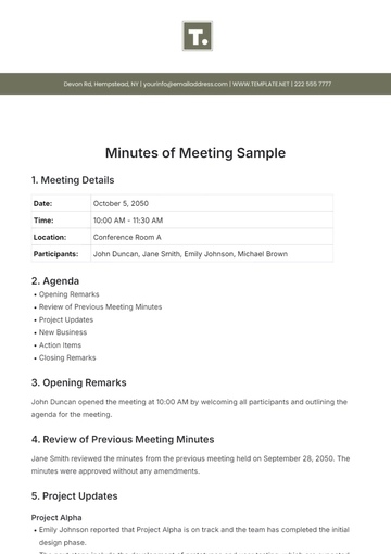 Free Minutes of Meeting Sample Template to Edit Online