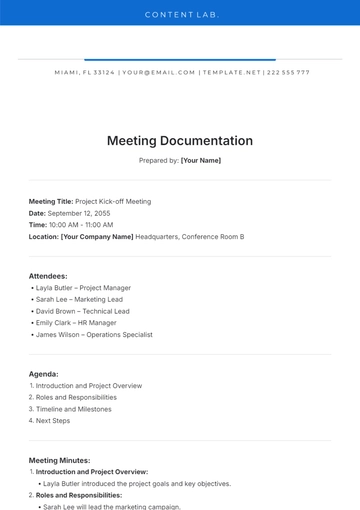 Free Meeting Documentation Template to Edit Online