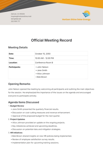 Free Official Meeting Record Template to Edit Online
