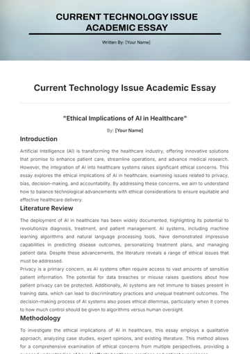 Free Current Technology Issue Academic Essay Template to Edit Online