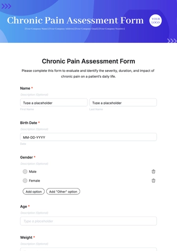 Free Chronic Pain Assessment Form Template to Edit Online