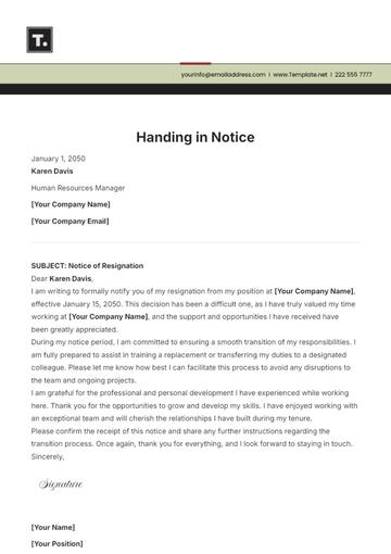 Free Handing in Notice Template to Edit Online