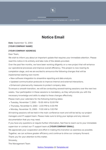 Free Notice Email Template to Edit Online