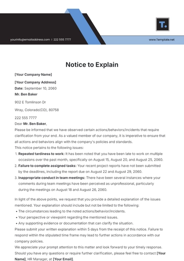 Free Notice to Explain Template to Edit Online