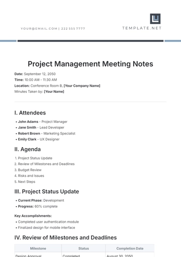 Free Project Management Meeting Notes Template to Edit Online