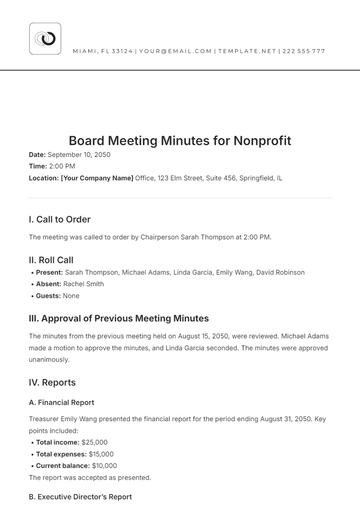 Free Board Meeting Minutes for Nonprofit Template to Edit Online